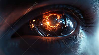 Futuristic bionic eye showing digital display of information