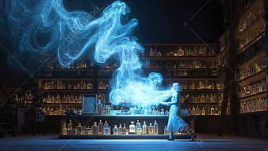 Enchanting potion crafting in a mystical laboratory at twilight with swirling magic Generative AI