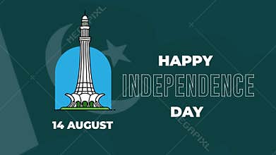 14 August Pakistan Independence Day Flag Animation on Dark Blue Background