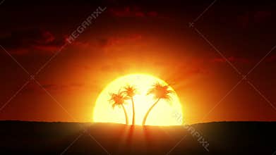 Growing palm trees at sunrise