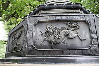 sculpted lantern in a shinto temple (yasukuni-jinja) in tokyo - japan