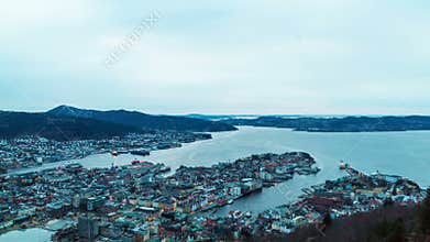Sunset over the fjords. Bergen, Norway. TimeLapse