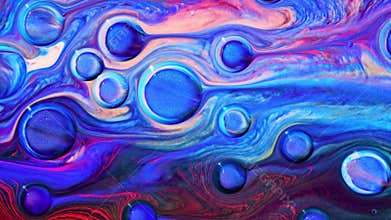 A Colorful Abstract Artwork Featuring a Composition With Bubbles and Fluid Waves