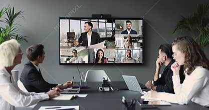 Business partners lead virtual meeting using application