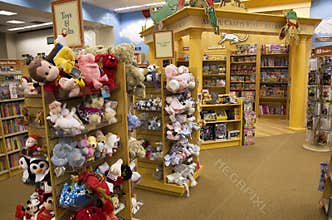 Toys and books in children bookstore
