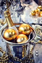 Christmas table setting with champagne