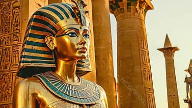 Portrait of the great Egyptian god-Pharaoh Tutankhamun in the temple of Thebes, Egypt.