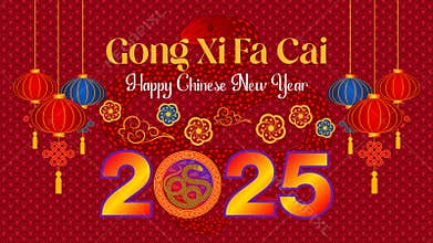 Happy Chinese New Year Greeting Card Gong Xi Fa Cai Means Good Fortune 2025 Year Of The Snake