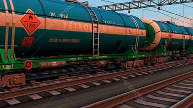 Freight train with petroleum tank cars
