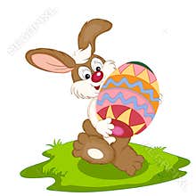 Festive Easter Bunny Holding a Vibrant Painted Egg in a Joyful Spring Setting Vector Art