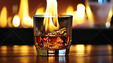 Distilled elegance: cognac presentation, whiskey aroma, brandy warmth, premium beverage, rich essence, crafted spirit, refined