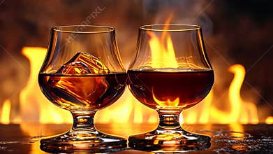 Distilled elegance: cognac presentation, whiskey aroma, brandy warmth, premium beverage, rich essence, crafted spirit, refined