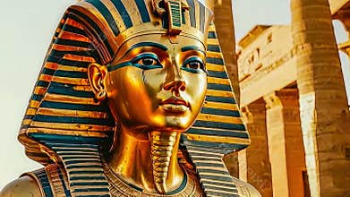 Portrait of the great Egyptian god-Pharaoh Tutankhamun in the temple of Thebes, Egypt.