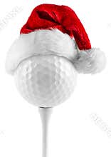 Golf ball on tee santa hat