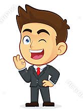 Businessman Gesturing Ok and Winking