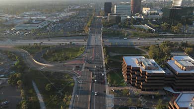 Drone shot of South Coast Plaza in Costa Mesa, Santa Ana, California