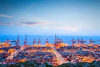 Container terminal in twilight