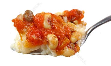 Blackeye Peas Sauce On Rice Spoon Side On White