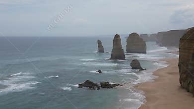 12 Apostles with limestone cliffs on Great Ocean Road at south-eastern coast of Victoria, Australia