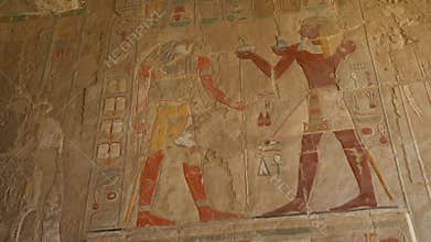 Ancient Egyptian wall paintings in the temple of Hatshepsut