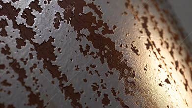 Rusty metal surface with peeling paint texture, close-up view. Industrial decay and texture concept