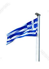Photo of the waving national flag of Greece, isolated on white background.