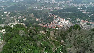 Aerial view of Moorish Castle, Sintra, Portugal