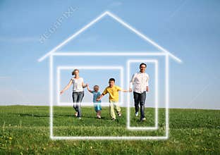 Family running to dream house