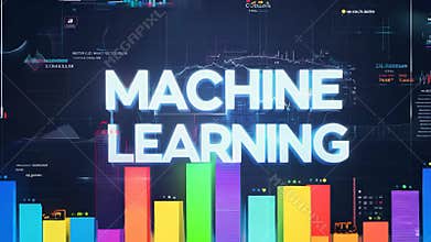 A computer screen with the words Machine Learning written in neon.