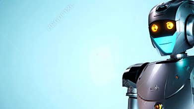 A robot with a black face and red eyes.