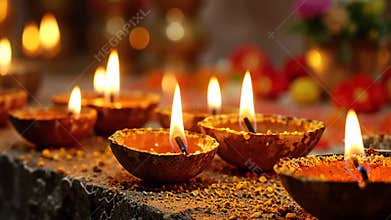 Glowing Diyas and Sacred Ash on a Traditional Altar for Maha Shivaratri Celebration in India