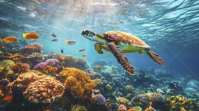 An immersive underwater scene capturing the vibrant marine life of the Great Barrier Reef