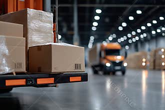 Close-Up of a Freight Truck Being Loaded with Cardboard Boxes