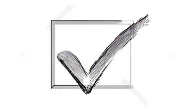 Hand-Drawn Check Mark in Checkbox on White Background. Concept of Approval, Decision Making, Task Completion