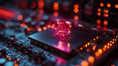 Vivid visual of quantum computing concepts with circuitry, powered by generative AI