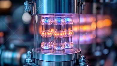 Quantum computing device showcasing quantum bits in superposition and entanglement. Generative AI