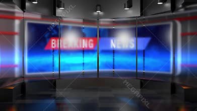 News Backdrop Of A Glass Partition With A News Studio Backdrop In The Background