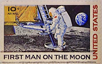 US stamp commemorating the first man on the Moon, Neil Armstrong, during the Apollo 11 mission in 1969