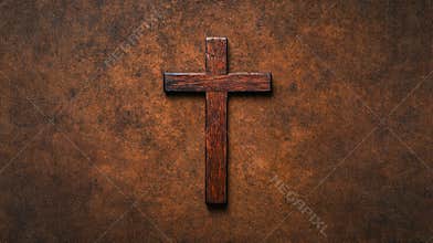 Rustic wooden cross with visible grain texture on background clipart