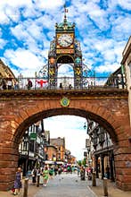 Old vintage Eastgate Clock at sunset in Chester, UK
