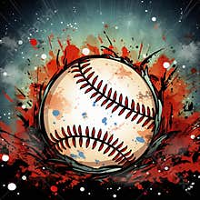 Flaming Baseball with Grunge Texture Background Perfect for Sports Posters, Flyers, and More