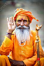 Portrait of Indian Sadhu baba. Varanasi.