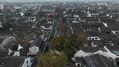 Aerial view of Urban Ancient Architecture and Street View, Suzhou city Jiangsu province China