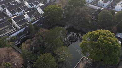 Aerial view of Urban Ancient Architecture and Street View, Suzhou city Jiangsu province China