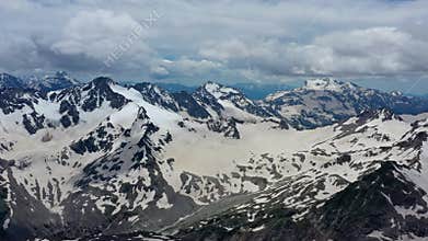 Aerial view of snow Caucasus Mountains