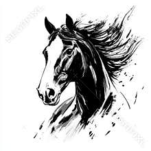 Black and white drawing of a horse with a white face