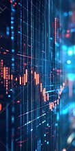Abstract Data Visualization with Glowing Lines and Graphical Representation of Trends and Statistics