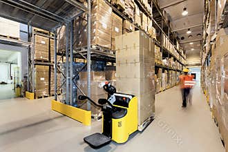 Forklift in warehouse