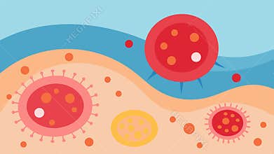 Skin Cell Interaction A detailed closeup of skin cells with exosomes interacting with them highlighting the