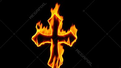 Burning cross symbol, religious concept, dramatic flame effect, symbolism stock footage generative AI